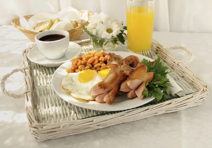 Framed Print : Breakfast with Scrambled Eggs, Bacon, Sausage and Beans Print Framed Print : Breakfast with Scrambled Eggs, Bacon, Sausage and Beans Print