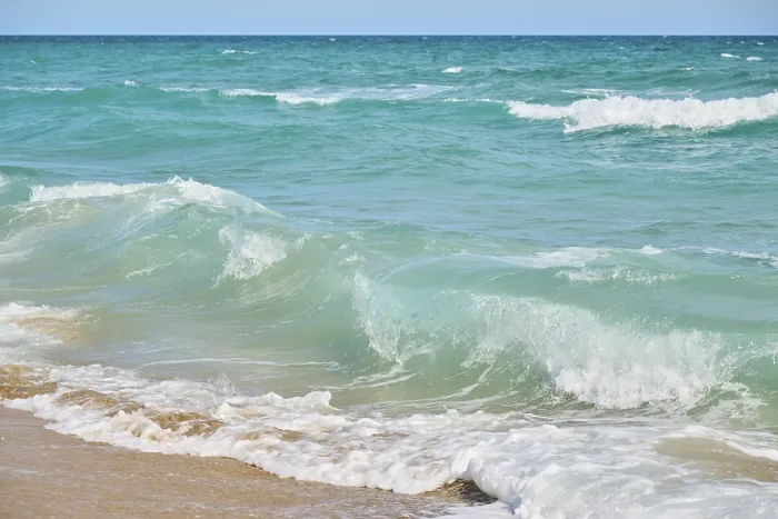 Framed Print : Breaking Waves on a Sandy Beach Print, Tarragona, Spain