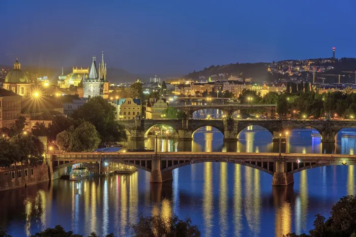 Framed Print : The Bridges over the Vltava in Prague by Night Print