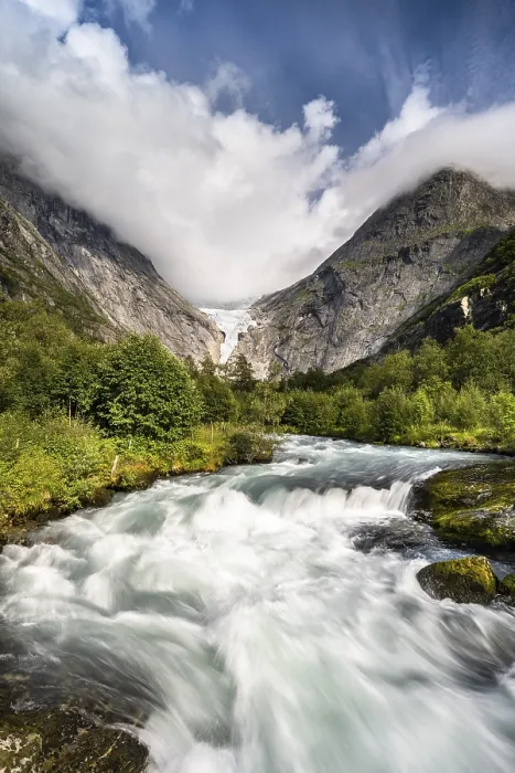 Framed Print : Briksdalselva Glacier River Print, Norway Framed Print : Briksdalselva Glacier River Print, Norway
