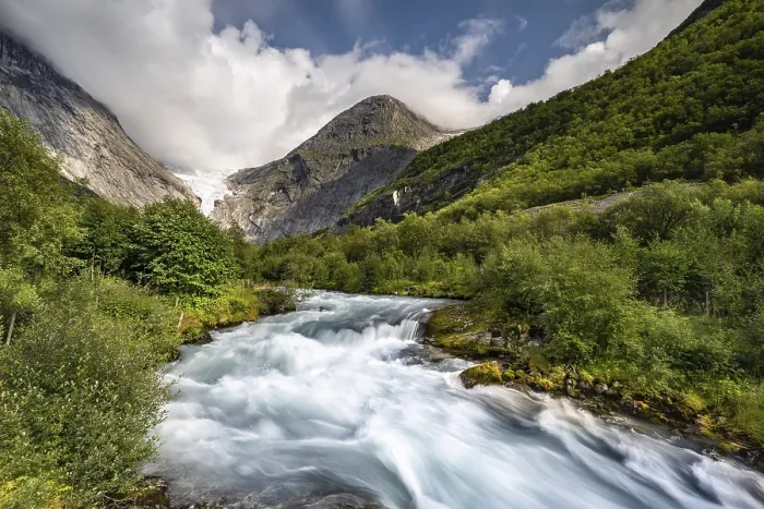 Framed Print : Briksdalsbreen Glacier River Print, Norway Framed Print : Briksdalsbreen Glacier River Print, Norway