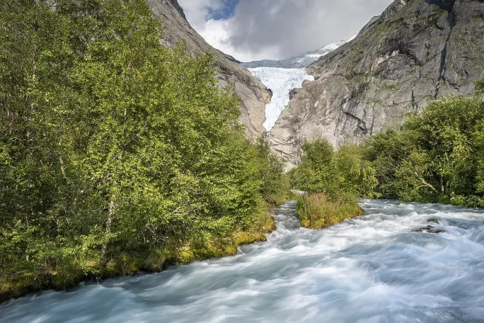 Framed Print : Briksdalsbreen Glacier River Print, Norway