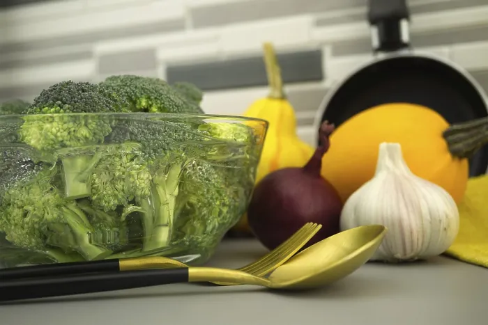 Framed Print : Broccoli Preparation Print - Kitchen Table Setup Framed Print : Broccoli Preparation Print - Kitchen Table Setup