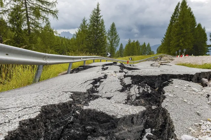 Framed Print : Broken Road with Cracks Print, Belluno, Italy
