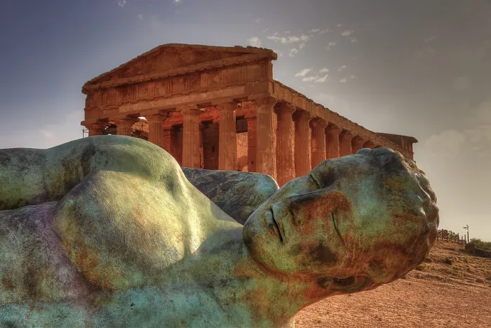Framed Print : Bronze Statue of Fallen Icarus Print, Agrigento, Sicily
