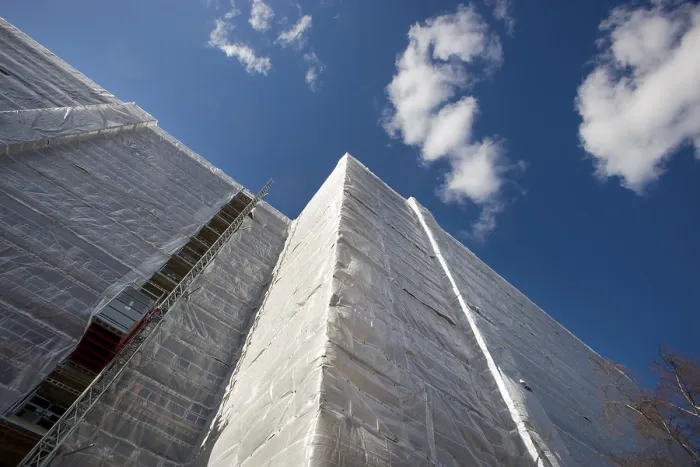 Framed Print : A Building Wrapped in Plastic Print Framed Print : A Building Wrapped in Plastic Print