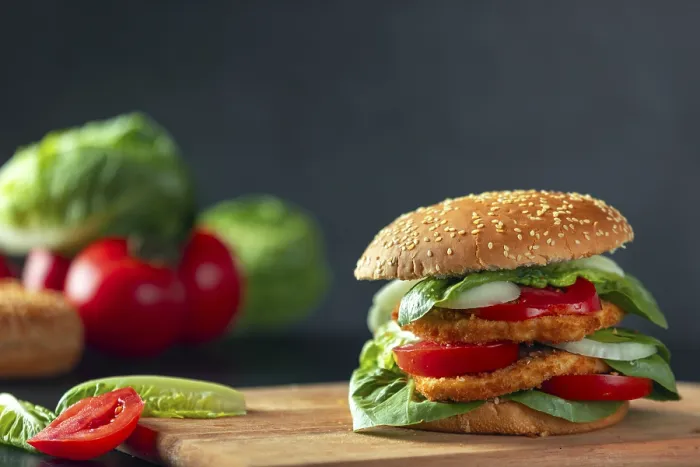 Framed Print : Burger with Schnitzel, Tomatoes Print Framed Print : Burger with Schnitzel, Tomatoes Print