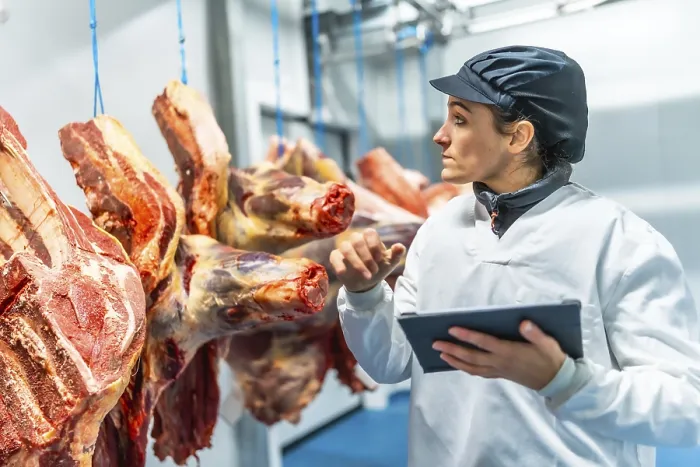 Framed Print : Butcher Inspecting Meat with Digital Tablet Print Framed Print : Butcher Inspecting Meat with Digital Tablet Print