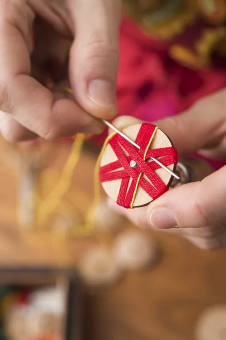 Framed Print : Button Maker Stitching Print: Red and Yellow Star Pattern Framed Print : Button Maker Stitching Print: Red and Yellow Star Pattern