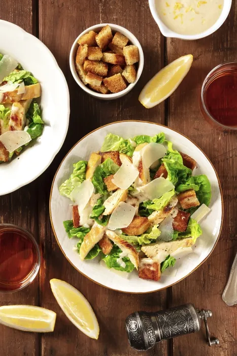 Framed Print : Caesar Salad Print on Rustic Wooden Table Framed Print : Caesar Salad Print on Rustic Wooden Table