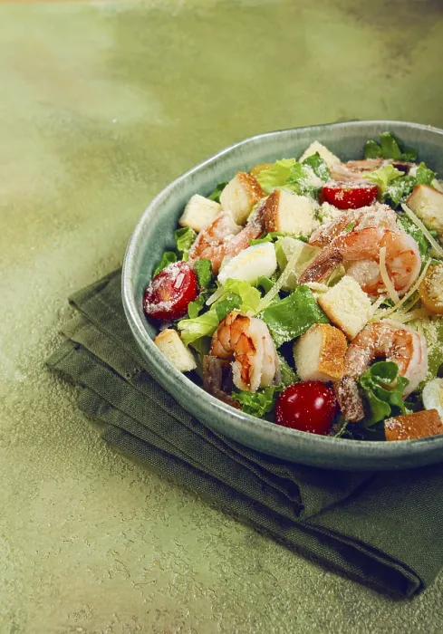 Framed Print : Tiger Prawns Caesar Salad Print