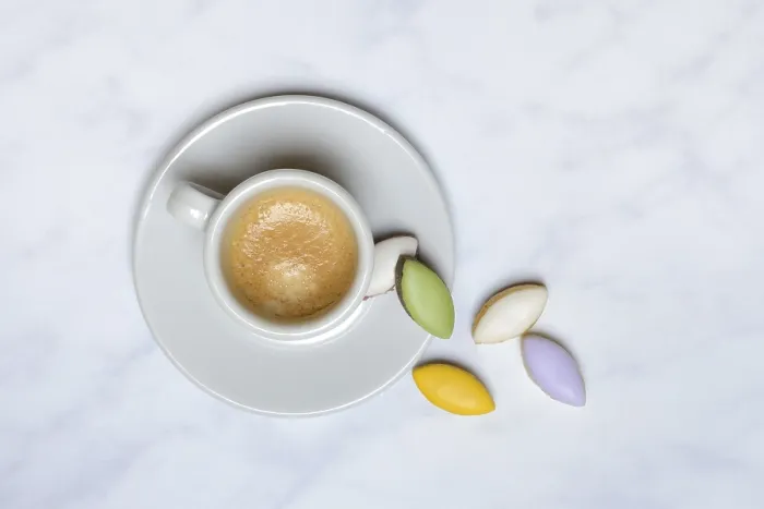 Framed Print : Calisson d'Aix and cup of coffee Print Framed Print : Calisson d'Aix and cup of coffee Print