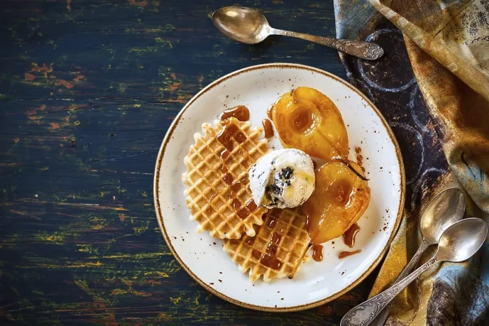 Framed Print : Caramelized Pears with Waffles Print Framed Print : Caramelized Pears with Waffles Print