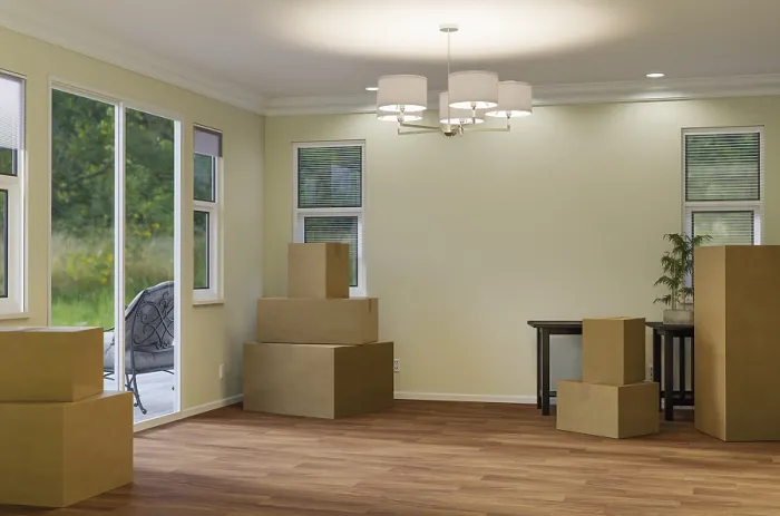 Framed Print : Empty Room with Moving Boxes Print Framed Print : Empty Room with Moving Boxes Print