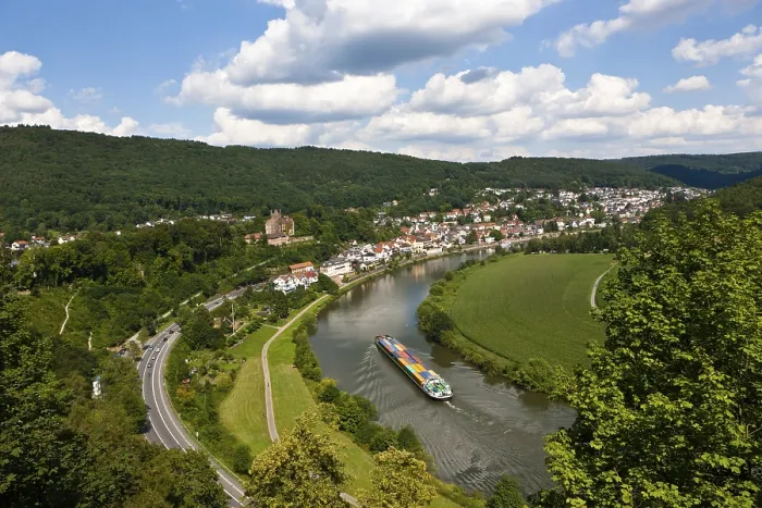Framed Print : Cargo Ship with Containers on the Neckar River Print Framed Print : Cargo Ship with Containers on the Neckar River Print