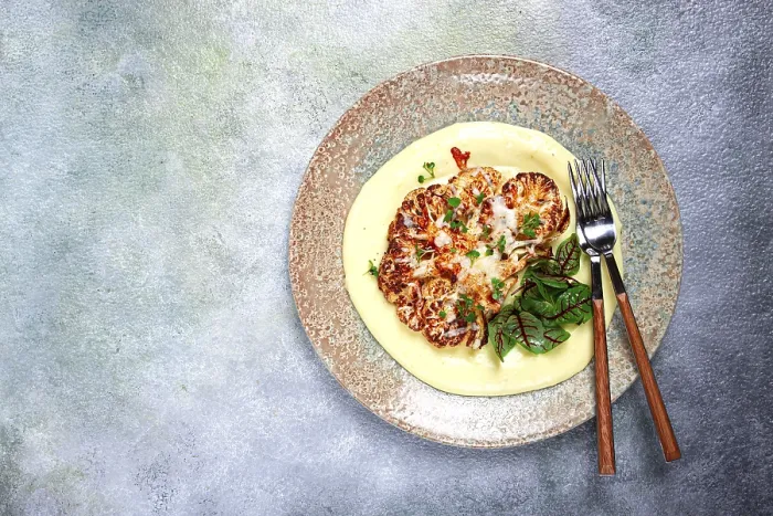Framed Print : Cauliflower Steak with Mashed Potatoes Print Framed Print : Cauliflower Steak with Mashed Potatoes Print
