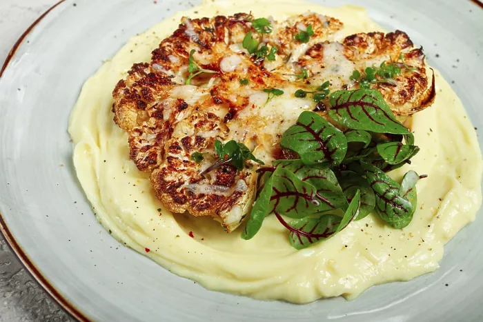 Framed Print : Cauliflower Steak with Mashed Potatoes Print Framed Print : Cauliflower Steak with Mashed Potatoes Print