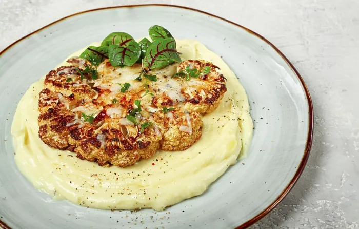 Framed Print : Cauliflower Steak with Mashed Potatoes Print Framed Print : Cauliflower Steak with Mashed Potatoes Print