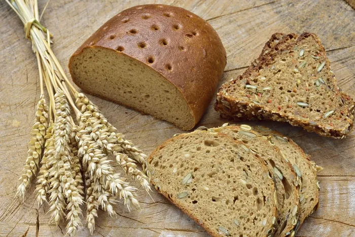 Framed Print : Cereal, Wheat and Bread Print on Wooden Table