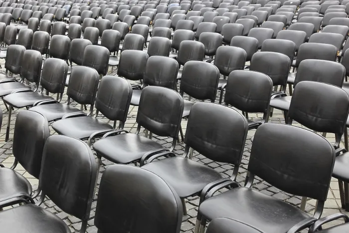 Framed Print : Chairs in Function Room Gray Plastic Seating Print Framed Print : Chairs in Function Room Gray Plastic Seating Print