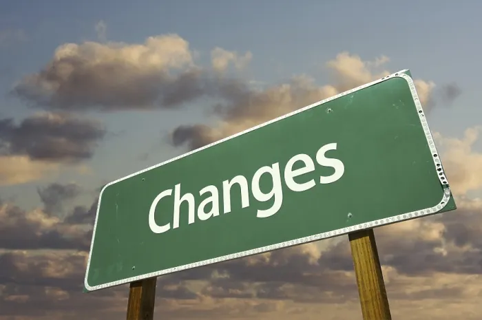Framed Print : Changes Green Road Sign Print with Dramatic Blue Sky
