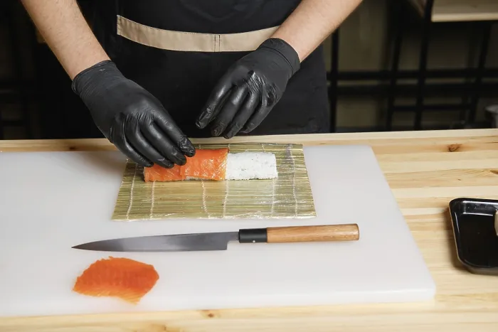 Framed Print : Chef Preparing Salmon Rolls Print Framed Print : Chef Preparing Salmon Rolls Print