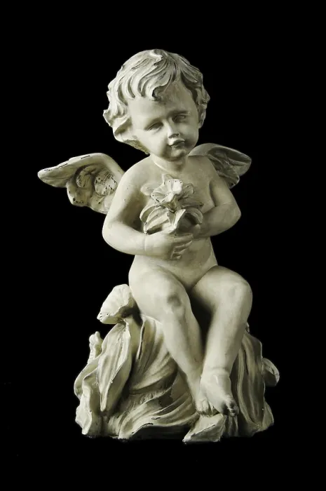 Framed Print : Cherub Print with Dramatic Side Lighting on Black Background