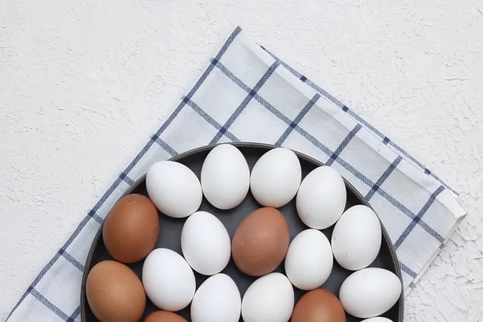 Framed Print : Chicken Eggs Print on Checked Kitchen Towel Framed Print : Chicken Eggs Print on Checked Kitchen Towel