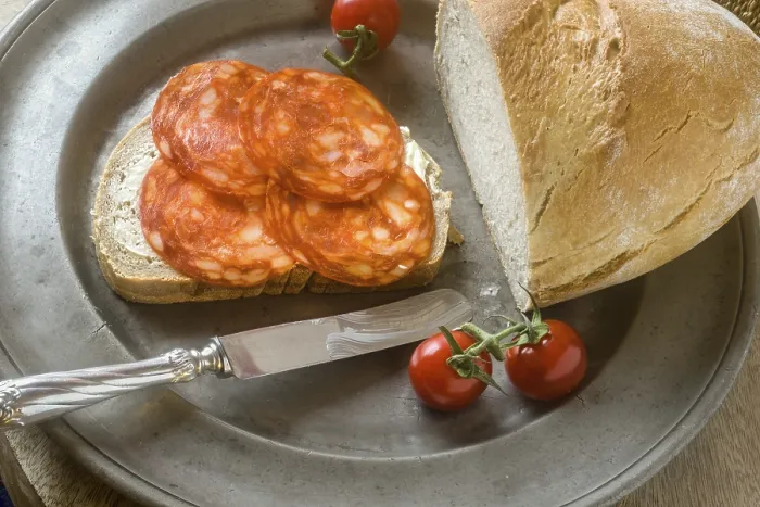 Framed Print : Chorizo on a slice of bread Print Framed Print : Chorizo on a slice of bread Print
