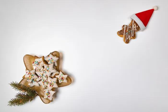 Framed Print : Christmas Print with Biscuits and Decorations Framed Print : Christmas Print with Biscuits and Decorations