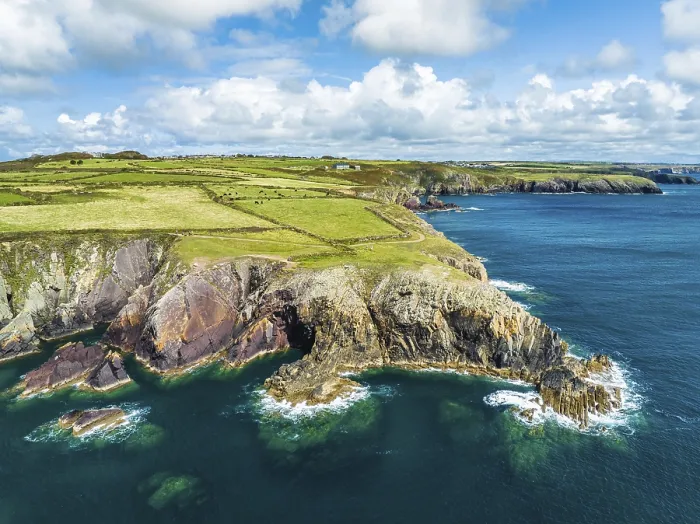 Framed Print : Cliffs and Fields over Porthclais Print, Wales, UK Framed Print : Cliffs and Fields over Porthclais Print, Wales, UK