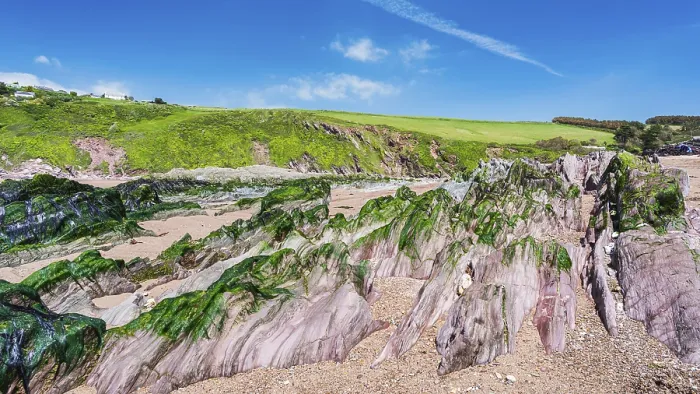 Framed Print : Bantham Beach Cliffs and Rocks Print, Devon, England Framed Print : Bantham Beach Cliffs and Rocks Print, Devon, England