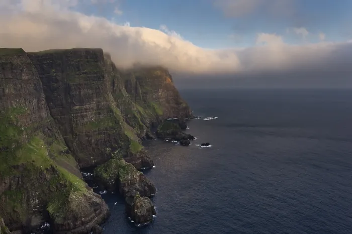 Framed Print : Cliffs and Sea Evening Light Print, Suuroy, Faroe Islands