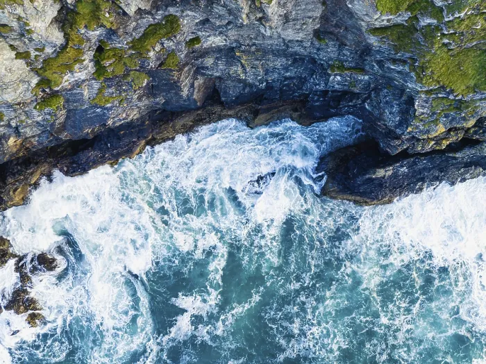 Framed Print : Top Down Print of Cornwall Coastline from a Drone Framed Print : Top Down Print of Cornwall Coastline from a Drone
