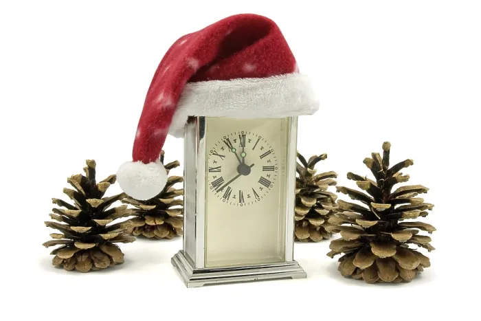 Framed Print : Santa Hat Clock Print with Pine Cones Framed Print : Santa Hat Clock Print with Pine Cones