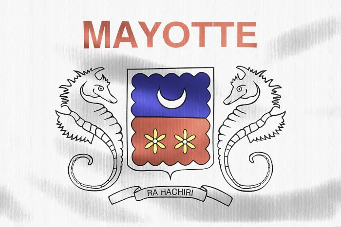 Framed Print : Close-up Print of Mayotte's Flag Featuring Two Seahorses