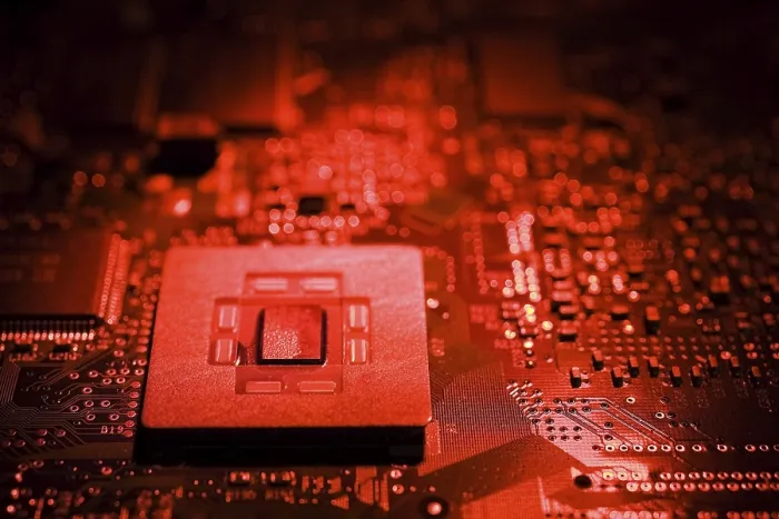Framed Print : Close-up of Red Lighted Microchip Print Framed Print : Close-up of Red Lighted Microchip Print