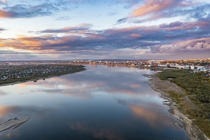Framed Print : Cloud reflections on the Tom river print, Russia