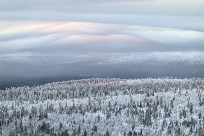 Framed Print : Clouds over forested mountain ranges Print, Saariselka, Finland Framed Print : Clouds over forested mountain ranges Print, Saariselka, Finland