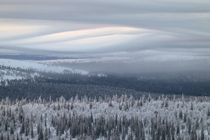 Framed Print : Clouds over forested mountain ranges Print, Saariselka, Finland Framed Print : Clouds over forested mountain ranges Print, Saariselka, Finland