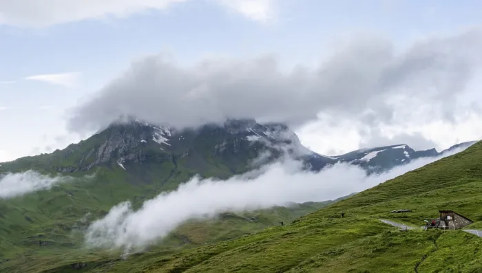 Framed Print : Clouds Move Around Mountain Peaks Print, Grindelwald First, Switzerland