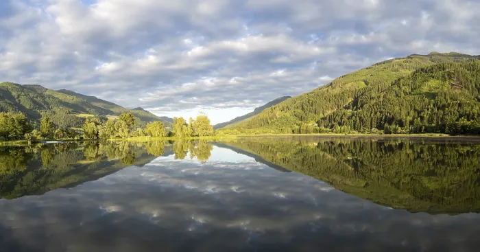 Framed Print : Clouds are reflected in the lake, Gaishorn am See Print