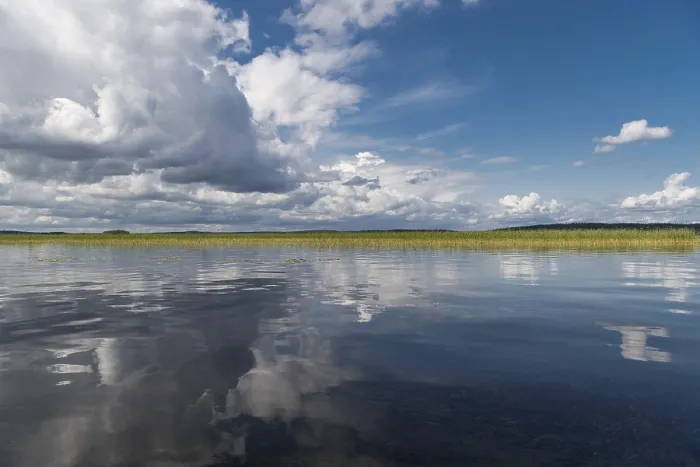 Framed Print : Clouds reflected in Lake Paijanne print, Finland