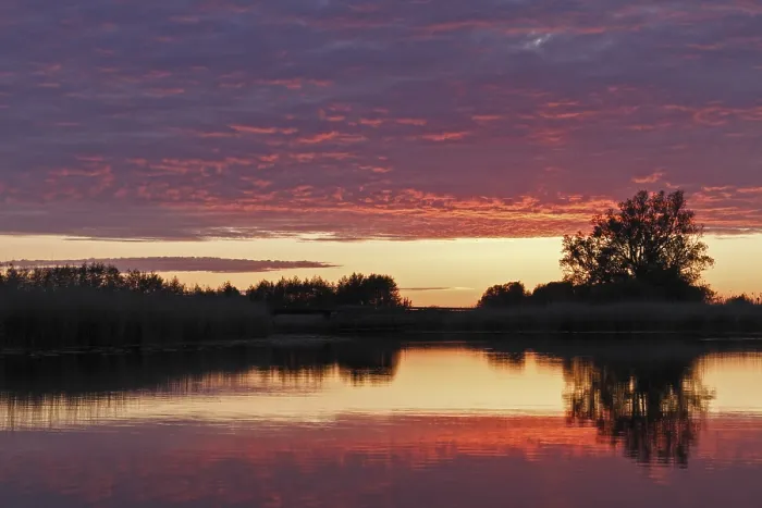 Framed Print : Clouds in Sunset Print, River Trebel Reflection, Germany
