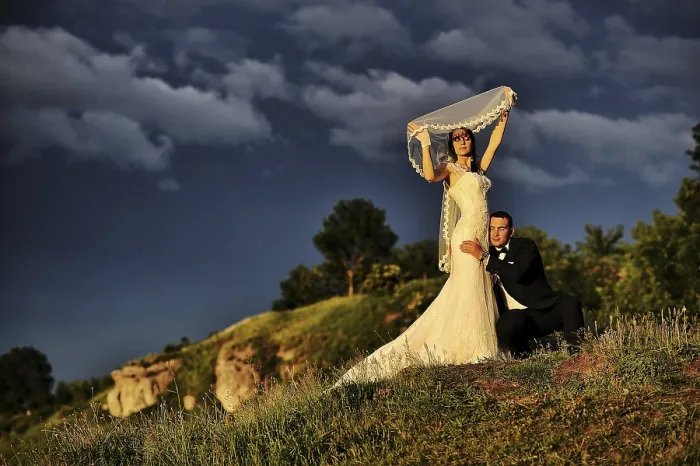 Framed Print : Cloudy Sky Wedding Couple Print Framed Print : Cloudy Sky Wedding Couple Print