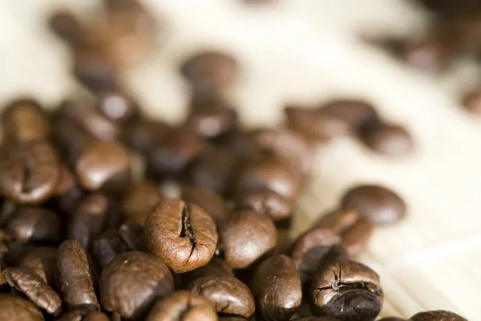 Framed Print : Coffee Beans Print with Focus in Left Front Corner