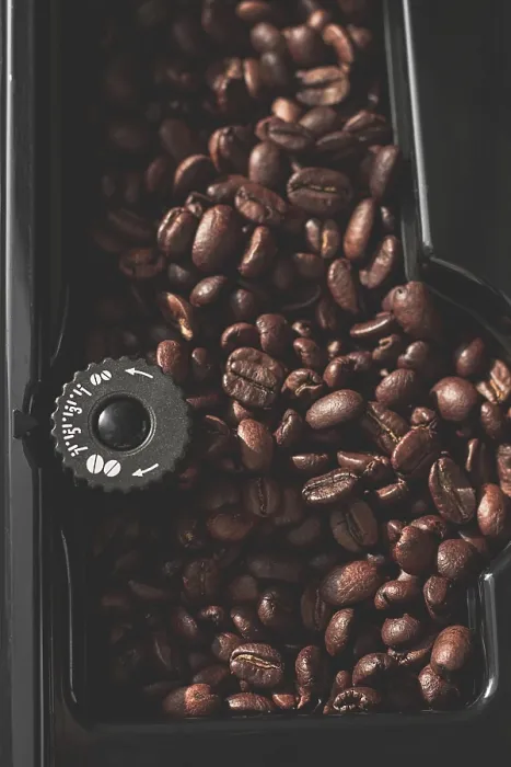Framed Print : Coffee Machine Print with Coffee Beans, Rustic Style