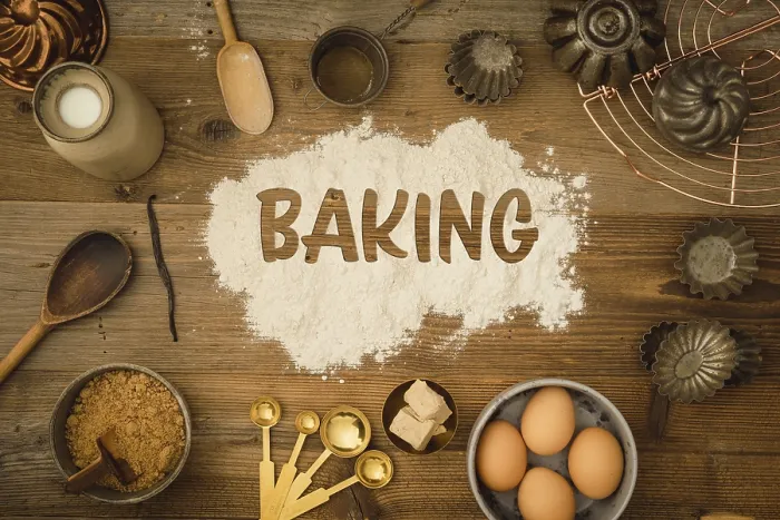 Framed Print : Baking Essentials Print on Dark Wooden Table Framed Print : Baking Essentials Print on Dark Wooden Table