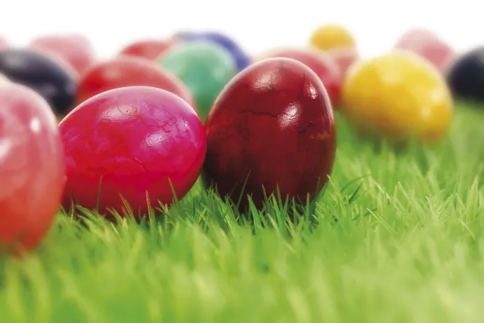 Framed Print : Coloured Easter Eggs in the Grass Print