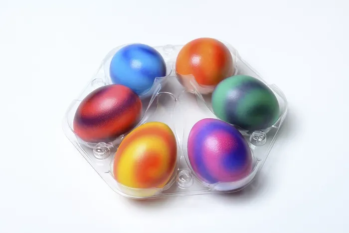 Framed Print : Coloured Eggs in Plastic Packaging Print Framed Print : Coloured Eggs in Plastic Packaging Print